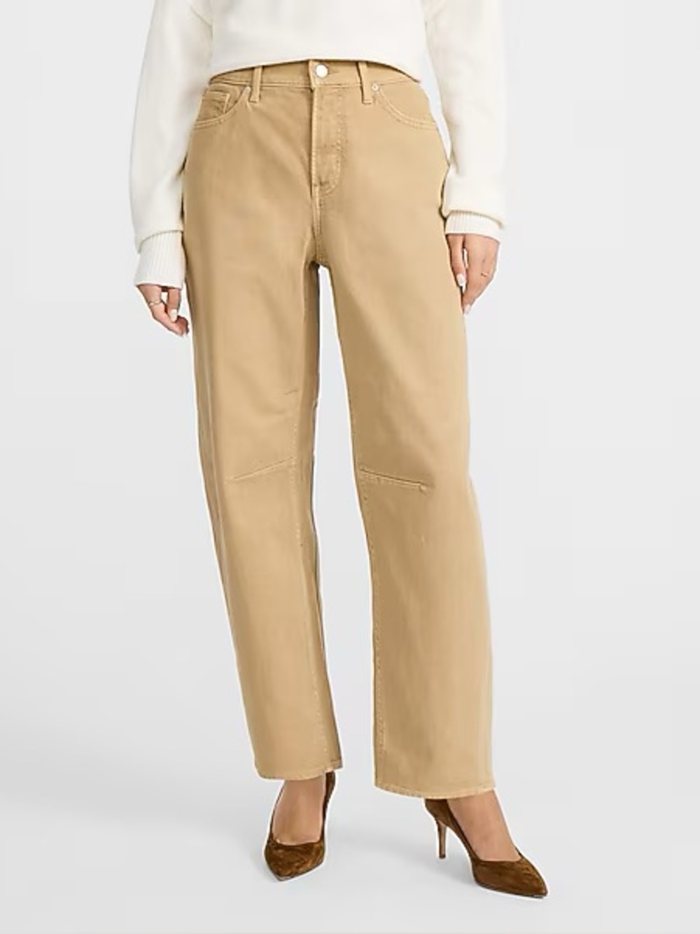NWT Express Mid Rise Barrel Jeans Tan Size 4 Regular